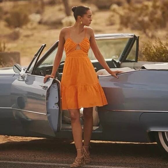 Rails Chrissy Mini Dress Size XS Orange Cotton Lightweight Cutout Summer Casual - Picture 1 of 12